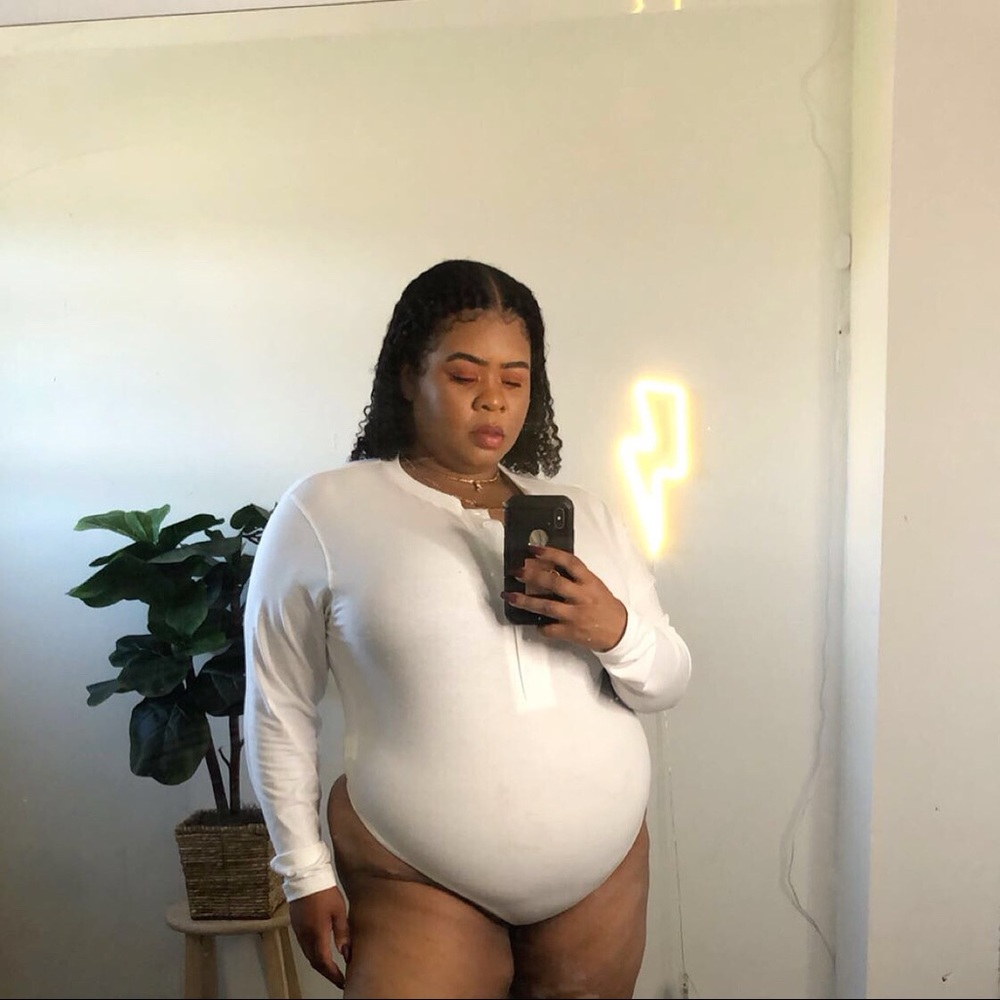 white button down jersey bodysuit